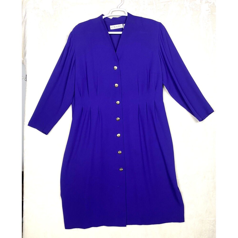 Chaus Sheath Dress Womens Plus Size 24W Purple Thick Shoulder Pads Pleated